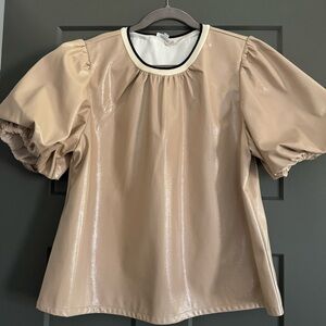 THML Beige Vegan Leather Puff Sleeve Top XL